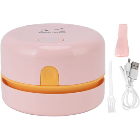 Aspirateur de Bureau Mini USB Automatique, Balayeuse à Poussière de Table Rechargeable Batterie 18650 600mAh Rose