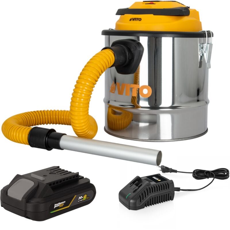 Aspirateur de cendres 20V + Batterie lithium 2Ah Cuve inox 12L + Filtre hepa + Chargeur Vito
