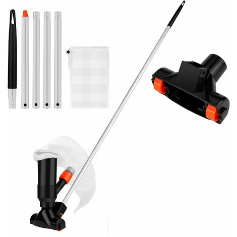 Aspirateur de fond de piscine, kit de nettoyage de piscine avec deux sacs en filet et 5 bâtons