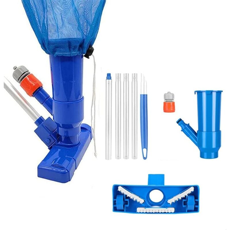 Shmshng - Aspirateur de Piscine à Vide Kit, Mini aspirateur à Jet pour Piscine, avec Brosse, Sac et 5 bâtons,Accessoires de Nettoyage de Piscine pour