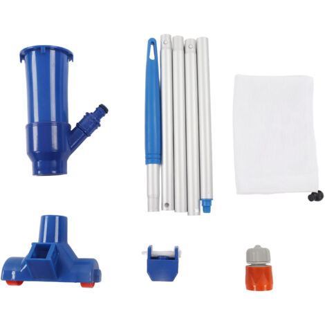 Aspirateur de Piscine Portable pour Étang avec 5 Sections Tige Alliage Aluminium et Sac Maille Fine Nylon pour Spa et Jacuzzi Bleu Norme UE