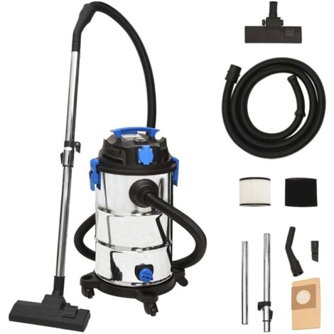Aspirateur Eau et Poussière 1200W 30L Argent - Nettoyeur Industriel 3-en-1 avec Fonction Soufflerie, Capacité 30L, Acier Inoxydable, 5.98m Portée