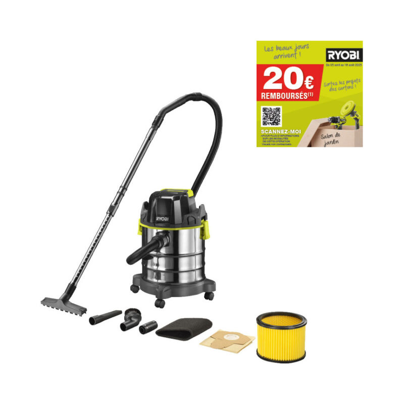 Ryobi - Aspirateur eau et poussière 18V One Plus - sans batterie ni chargeur R18WDV-0