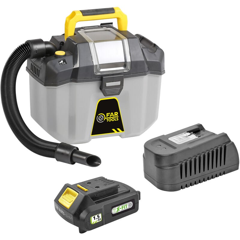 Fartools - kit xf-vacuum Aspirateur eau&poussière brushless 18V + batterie 1,5Ah + chargeur rapide