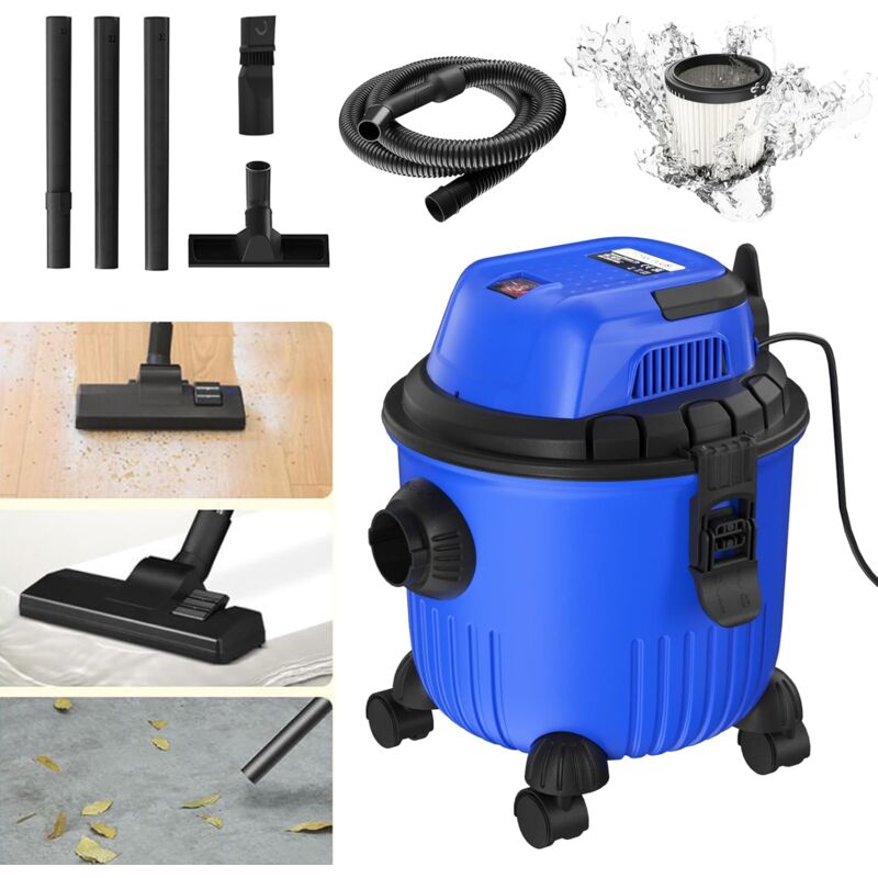 Aspirateur Eau et Poussières avec Filtre Cartouche, Fonction Soufflerie, Cuve pvc : 15 l, Flexible d'aspiration de 1.5 m, Aspirateur sec et humide,