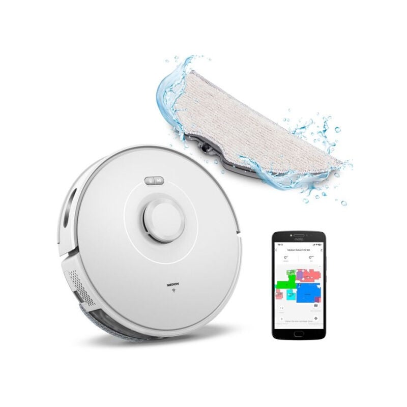 Medion - Aspirateur laveur robot X10 sw MD11782 - 120 min - 2700 Pa - 400 ml - Blanc