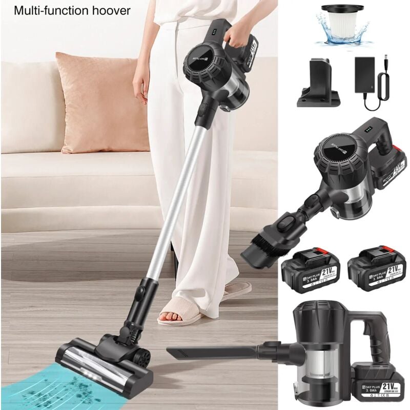 Aspirateur Li Batterie Aspirateur à main sans fil sans sac Station de charge murale + accessoires Avec 2x batterie