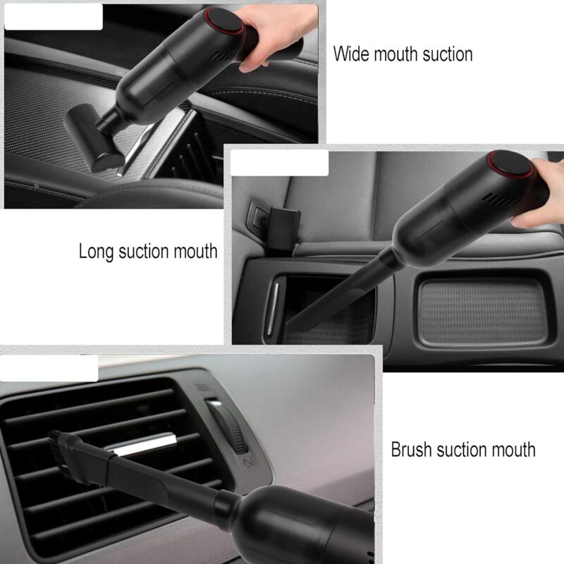 WAY - Aspirateur à Main sans Fil 8000PA 120W - Rechargeable, Pour Voiture, Bureau, Poils d'Animaux (Noir)