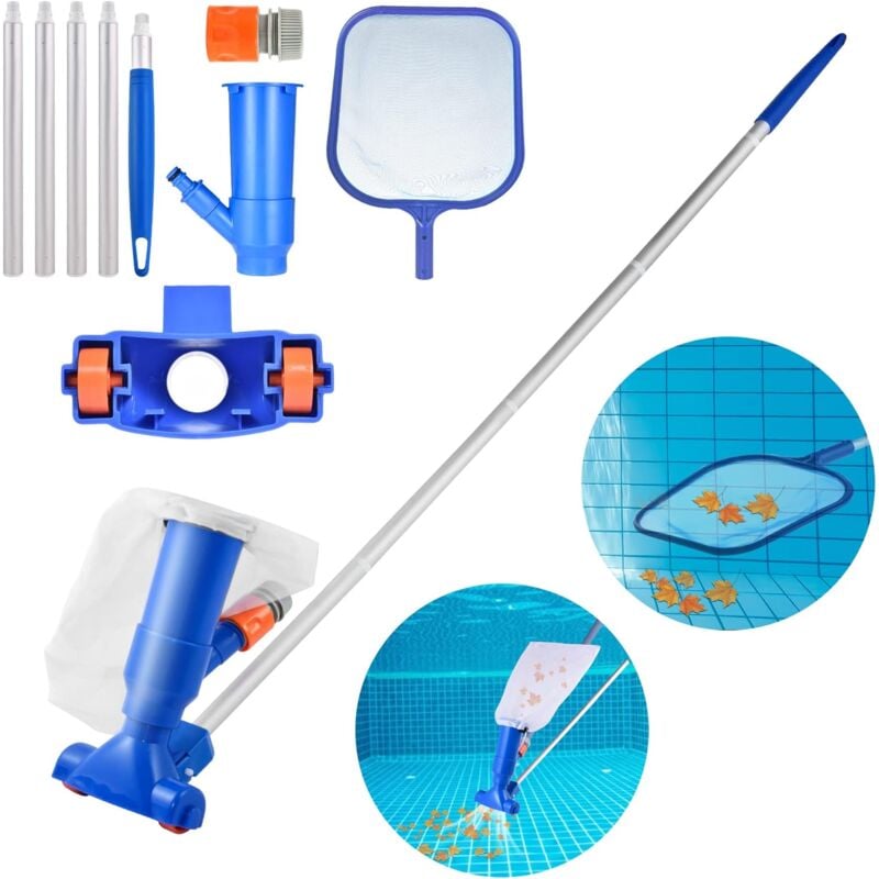 Shmshng - Aspirateur Piscine, robot piscine Aspirateur à Jet de Piscine avec Épuisettes de Surface & Tige à 5 Sections, Aspirateur de Piscine Manuel