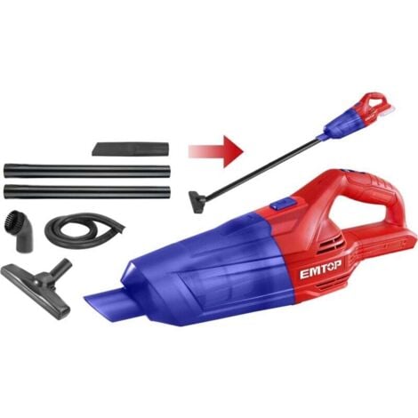Aspirateur portable sans fil EMTOP 20V batterie et chargeur vendus séparément 7KPa Vpower Bac à poussière de 0,7L avec 3 buses et 3 tubes d'extension