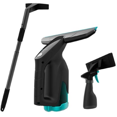 Aspirateur pour le nettoyage des vitres. Vaporise, nettoie et aspire. Autonomie de 40 minutes grâce à aa sa batterie de 3.7 V qui permet de nettoyer jusqu'à 100 m² with a sola charge. Deux buses inter