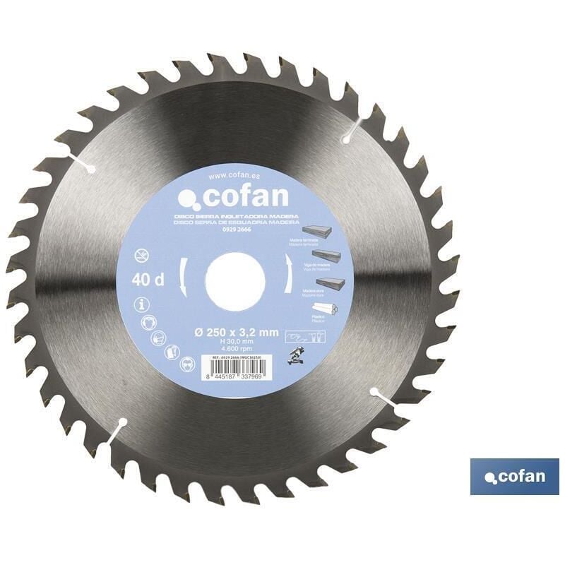 Cofan - Disque à onglet bois Ø250 x 30mm, 40 dents