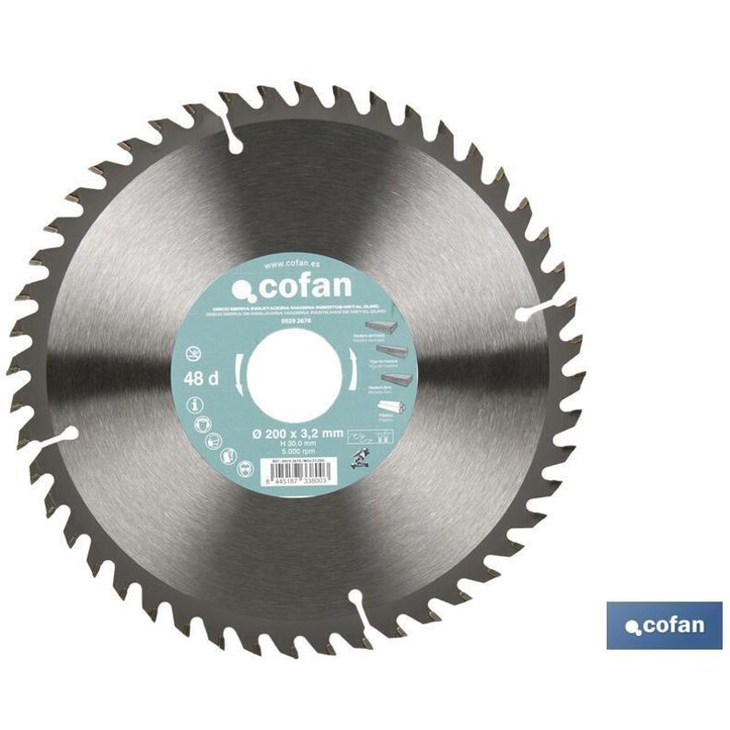 Cofan - Disque à onglets en métal dur Ø200 x 30 mm, 48 dents