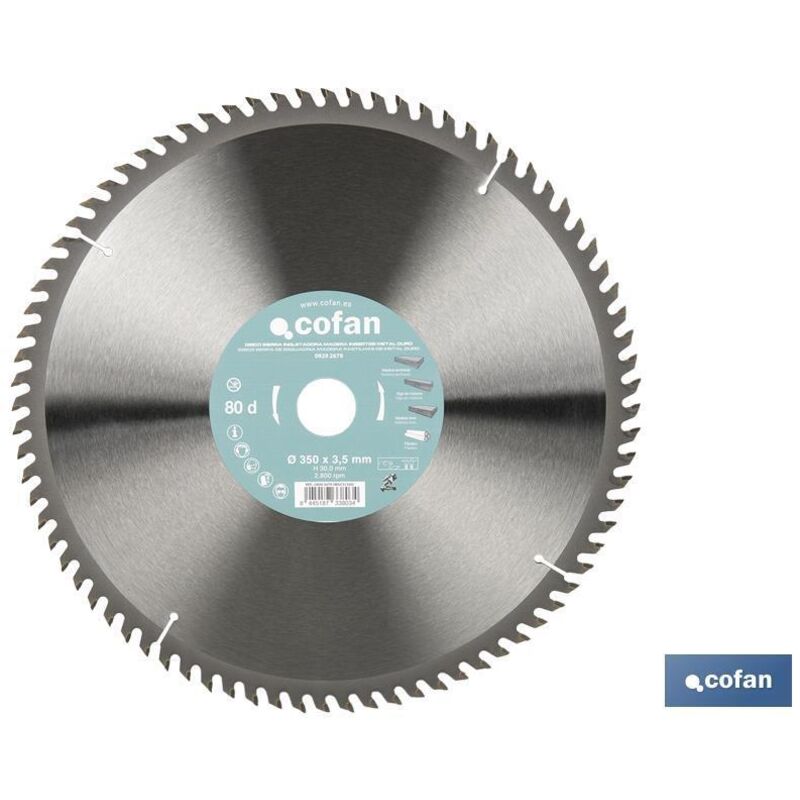 Cofan - Disque à onglets en métal dur Ø350 x 30 mm, 80 dents