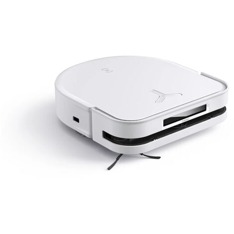 Robot aspirateur sans sac 0,25 L – Autonomie 217 min – Niveau sonore 67,9 dB – Technologie Lithium-Ion – Design compact blanc – Ecovacs