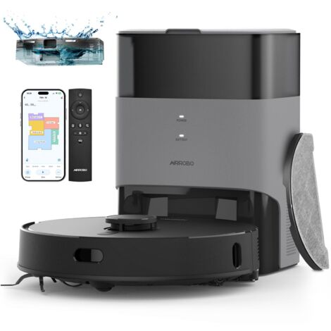 Aspirateur Robot Laveur 3 en 1, AIRROBO T20+, 3200mAh, Navigation LDS Intelligente Laser 2600Pa, Cartes pour Sols Multiples, pour Les sols,Tapis, Poils d'Animaux, WiFi/Alexa/App Contrôle