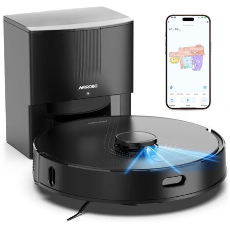 Aspirateur Robot Laveur AIRROBO Q20+,8000Pa/150min,Auto-Vidange, Capacit 75 Jours,Navigation et cartographie LiDAR intelligentes,Grand sac à poussière de 3,5 L