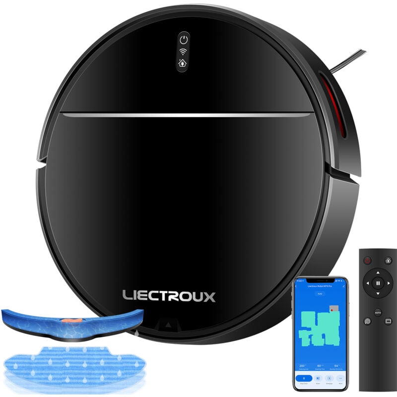 Liectroux - Aspirateur Robot Laveur M7S pro, 4000Pa d'aspiration, Commande par Appli, Cartographie intelligente, Tapis Poils d'Animaux, Autonomie 120