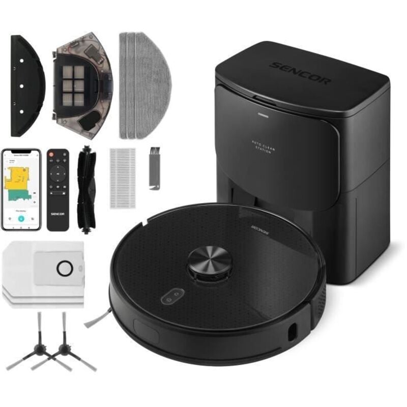Sencor - Aspirateur Robot Laveur srv 9185BK - 3000 Pa - 140 min - 64 dB - 3 l - Noir