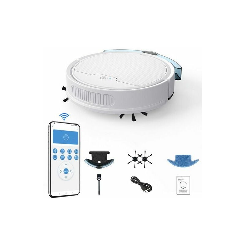 Kinsi - Aspirateur robot, Robot Laveur, Aspirateur, contrôle app Bluetooth avec réservoir d'eau de 200ML pour 120-150m², Blanc