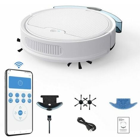 Aspirateur robot, Robot Laveur, Aspirateur, contrôle APP Bluetooth avec réservoir d'eau de 200ML pour 120-150m², Blanc, KINSI