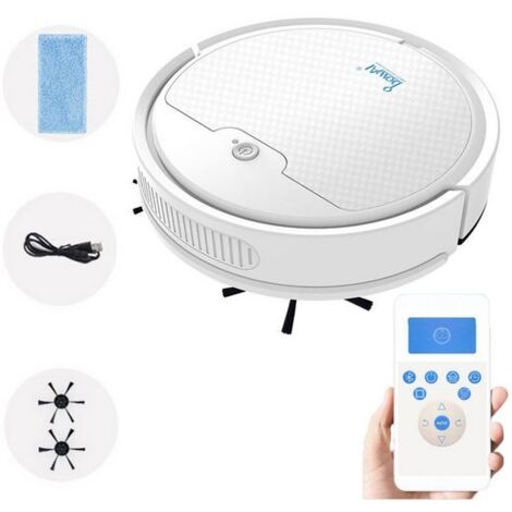 Aspirateur robot, Robot Laveur, Aspirateur robot 2 en 1, Contrôle APP, puissance d'aspiration 1600 PA, prévention des chutes, Blanc, KINSI