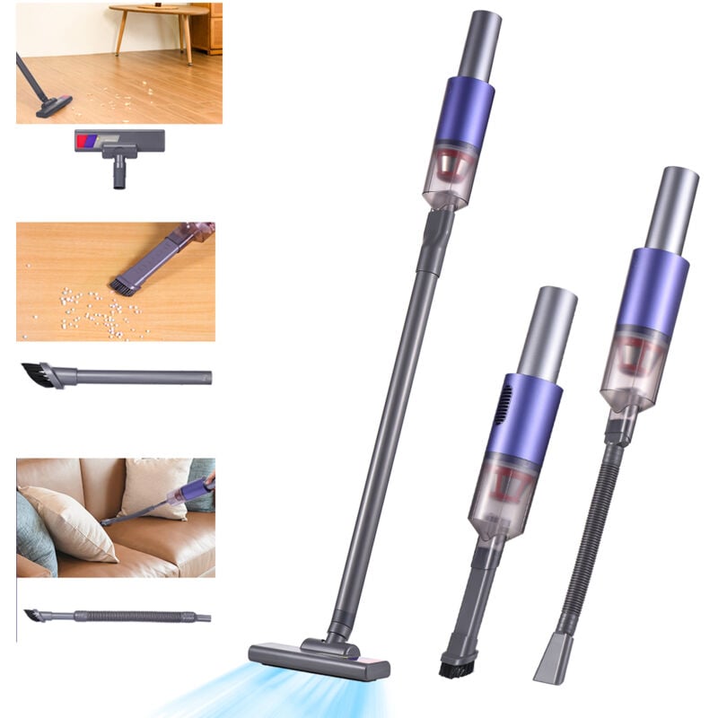 Decdeal - Aspirateur sans fil 13000PA, aspirateur à main, 3 têtes de brosse différentes, tasse à poussière détachable avec filtration hepa, pour