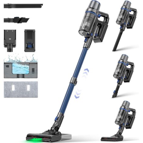 Aspirateur sans fil avec fonction d'essuyage, 550 W/45000 Pa/60 min, avec moteur sans balais, avec fonction autoportant et écran tactile intelligent, pour sols durs, tapis, poils d'animaux
