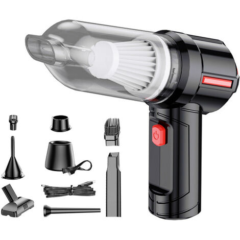 Aspirateur sans fil portable Home Dustcatcher Machine de gonflage par aspiration 3 en 1 Pompe de gonflage puissante Collecteur de poussière multifonction sec et humide à double usage (noir, configuration élevée)