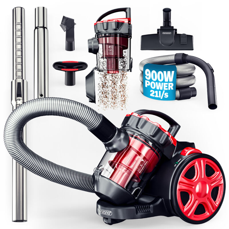 Monzana - Aspirateur sans sac 900 watts Technologie multi-cyclonique Aspirateur traîneau avec filtre hepa Rouge