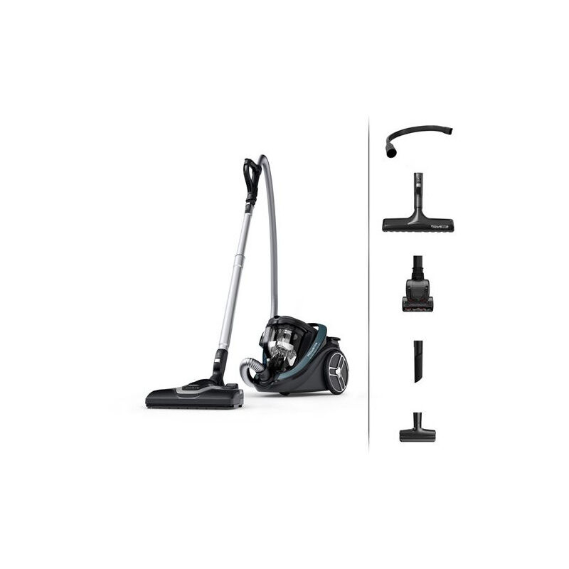 Rowenta - Aspirateur sans sac Silence Force Cyclonic Effitech Modèle Total Clean RO7961EA 500 w Noir et Bleu Gris