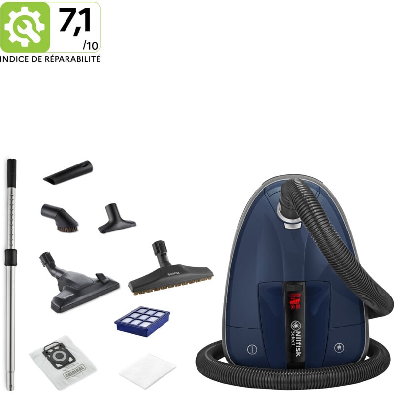 Nilfisk - Aspirateur Traineau, Avec 4 Accessoires, Sac Inclus, Filtre hepa 13, Bleu - Select