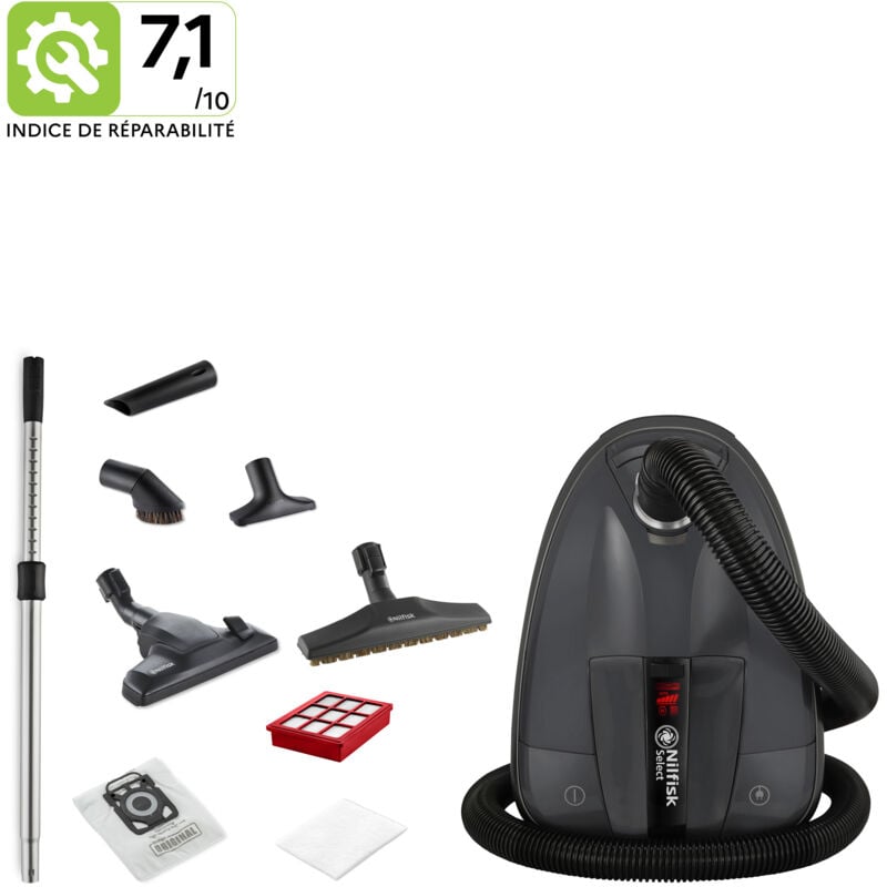 Nilfisk - Aspirateur Traineau, Avec 4 Accessoires, Sac Inclus, Filtre hepa 13, Gris - Select Comfort