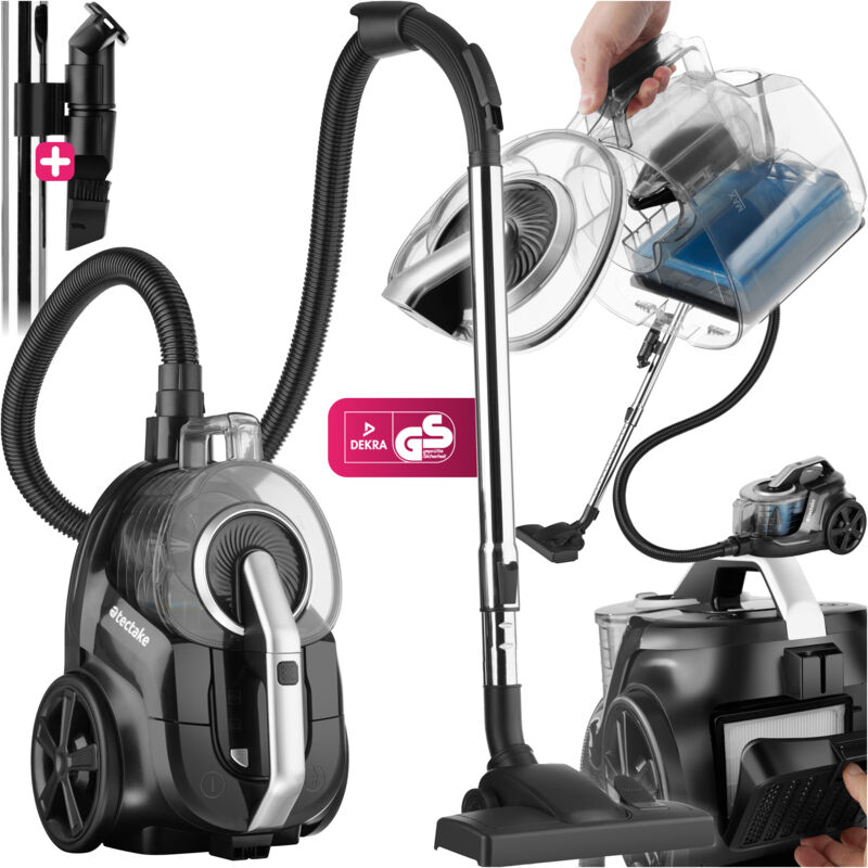 Tectake - Aspirateur VC900, 900 w, sans sac, sols durs et tapis - noir/gris