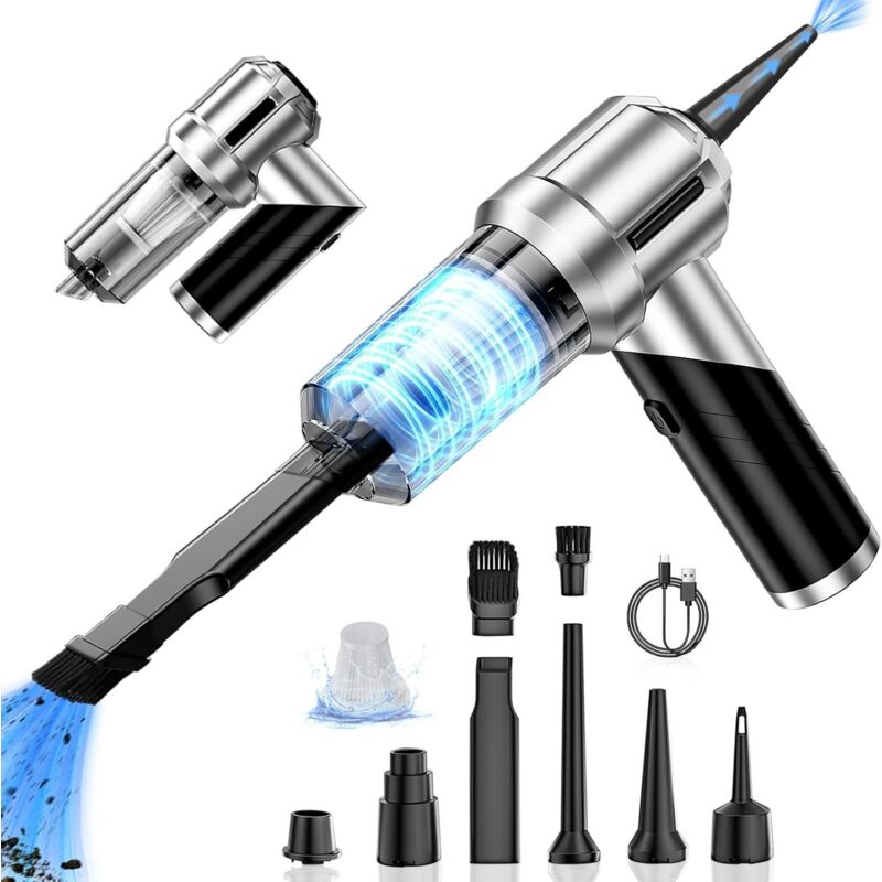 Aspirateur Voiture sans Fil,2 in 1 Portable Mini Aspirateur Voiture Puissant sans Fil avec Lumière LED,USB Rechargeable Aspirateur à Main Humide et