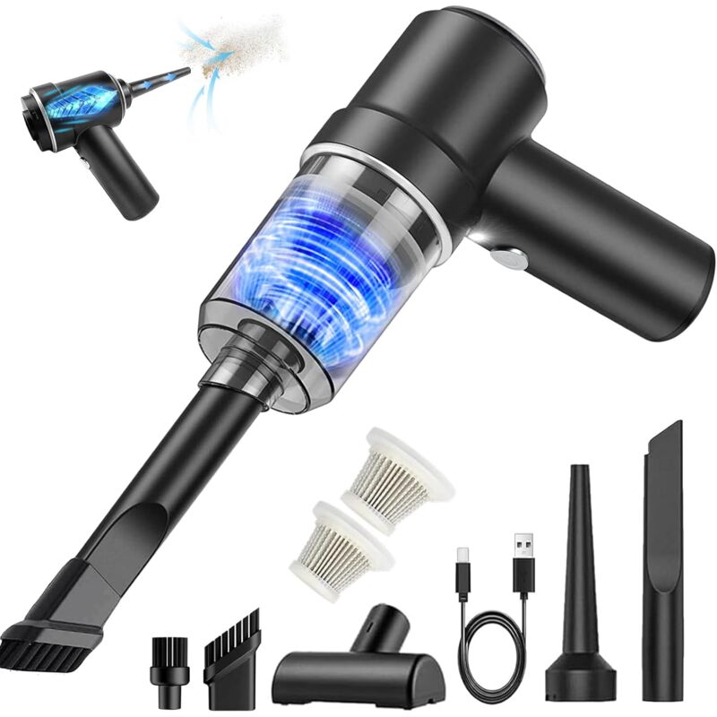 Aspirateur Voiture sans Fil,2 in 1 Portable Mini Aspirateur Voiture Puissant sans Fil avec Lumière LED,USB Rechargeable Aspirateur à Main Humide et