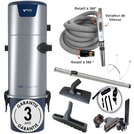 Aspiration centralisée AERTECNICA TS4 (jusqu’à 700 m²), Sans Sac - GARANTIE 3 ANS -Avec 1 trousse flexible à variateur 9 M + 8 accessoires + kit de nettoyage micro offert