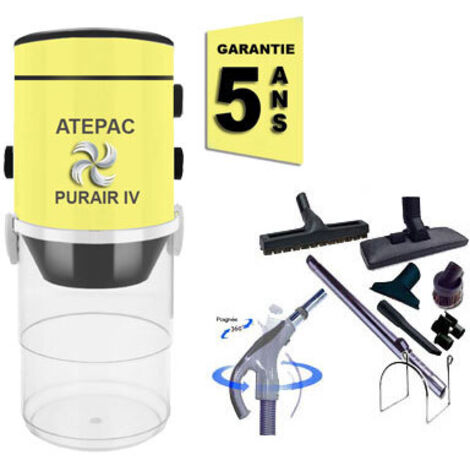 Aspiration centralisée ATEPAC PURAIR IV garantie 5 ans (jusqu'à 350 M²) + Set inter 9 M + 8 accessoires + 1 kit de nettoyage micro