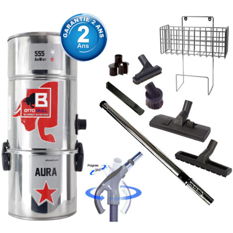 Aspiration centralisée avec sac OTTO BULL AURA 150 INOX (jusqu’à 150 m²), Garantie 2 ans + Set inter 9 M + 8 accessoires + 1 Kit de nettoyage micro offert