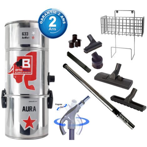 Aspiration centralisée avec sac OTTO BULL AURA 300 INOX (jusqu’à 300 m²), Garantie 2 ans + Set inter 9 M + 8 accessoires + 1 Kit de nettoyage micro offert