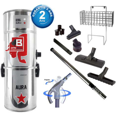 Aspiration centralisée avec sac OTTO BULL AURA 400 INOX (jusqu’à 400 m²) + Set inter 9 M + 8 accessoires + 1 kit de nettoyage micro