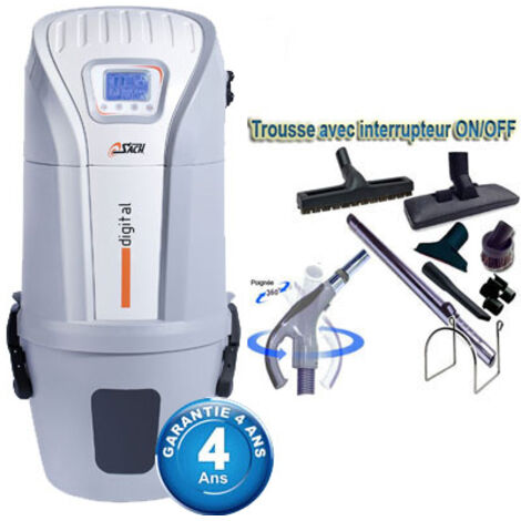 Aspiration centralisée SACH VAC Digital 1.8 kW garantie 4 ans (jusqu'à 300 M²) + Set inter 9 M + 8 accessoires + 1 kit de nettoyage micro offert