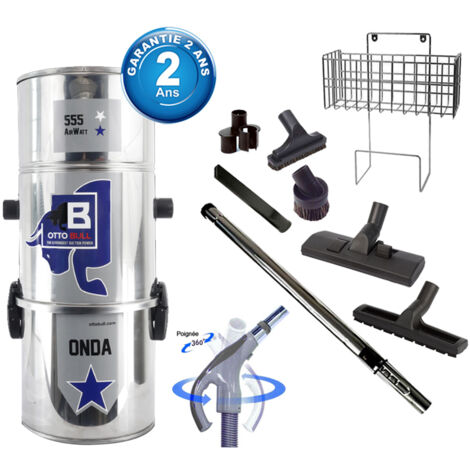 Aspiration centralisée sans sac OTTO BULL ONDA 150 INOX (jusqu’à 150 m²), Garantie 2 ans + Set inter 9 M + 8 accessoires + 1 Kit de nettoyage micro offert