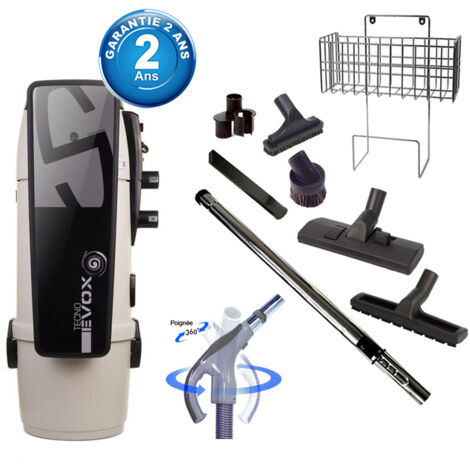 Aspiration centralisée Tecno Evox 350 (jusqu’à 350 m²), Garantie 2 ans + Set inter 9 M + 8 accessoires + 1 Kit de nettoyage micro offert