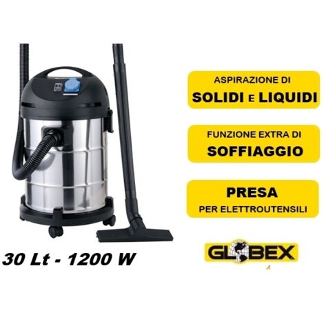 Aspiratore/Aspirapolvere/Aspiratutto solidi e liquidi 1200W 30lt con funzione soffiatore Globex - GX 30 L