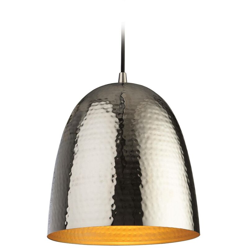 Assam - 1 Light Dome Ceiling Pendant Nickel, Matt Brass Inside, E27 - Firstlight