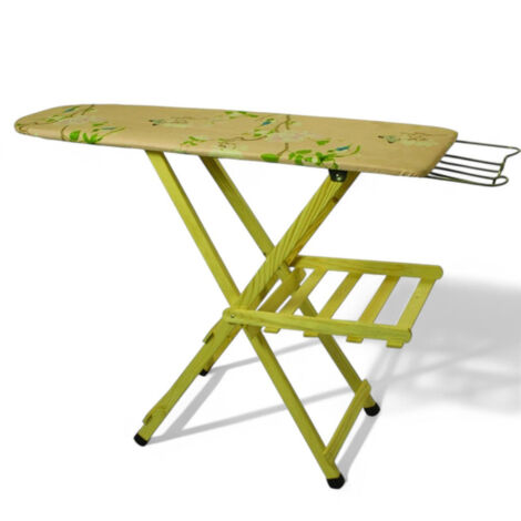 Asse da stiro in legno con piano a doghe regolabile e poggiaferro in metallo supporto poggiapanni misure 35x110 cm