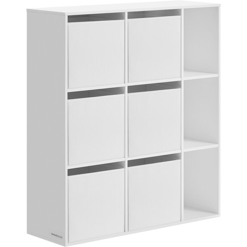 Songmics Home - Assemblage Ultra-rapide sans Outils Toolless, Meuble de Rangement, Étagère, Bibliothèque, 9 Compartiments, 6 Tiroirs en Tissu, 27 x