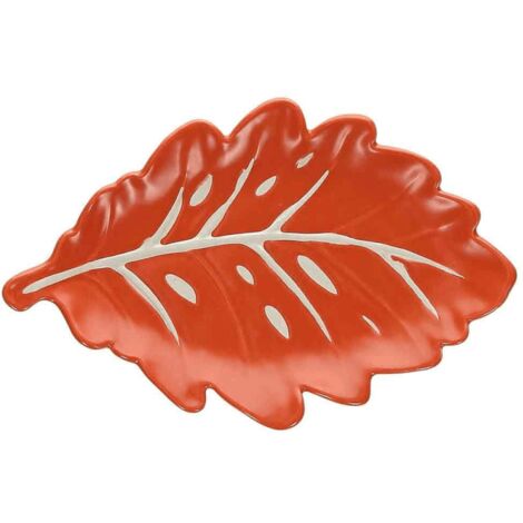 Assiette 24x16x3h cm Feuille en porcelaine rouge