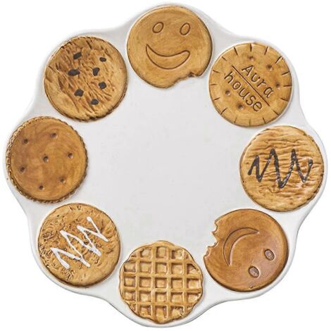 Assiette à dessert mignonne en céramique pour bureau, marron et blanche, assiette à biscuits marron